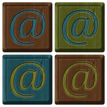 set of wooden button of the symbol e mail