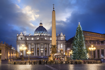 Fototapete - Basilique Saint-pierre de Rome à Noël