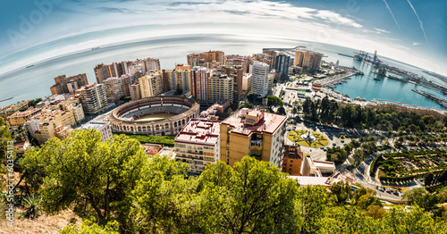 Fotomural Panoramic view of Malaga bullring and harbor. Spain