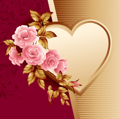 Wall Mural - illustration background with heart and roses