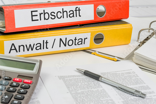 Fotografie, Obraz Aktenordner mit der Beschriftung Erbschaft und Anwalt