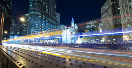 Wall Mural - Traffic through Chicago at night