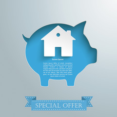 Wall Mural - Silver Background Piggy Bank House