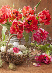 Poster - Tulip flowers and easter eggs