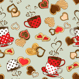 Seamless pattern of teacups and cookies