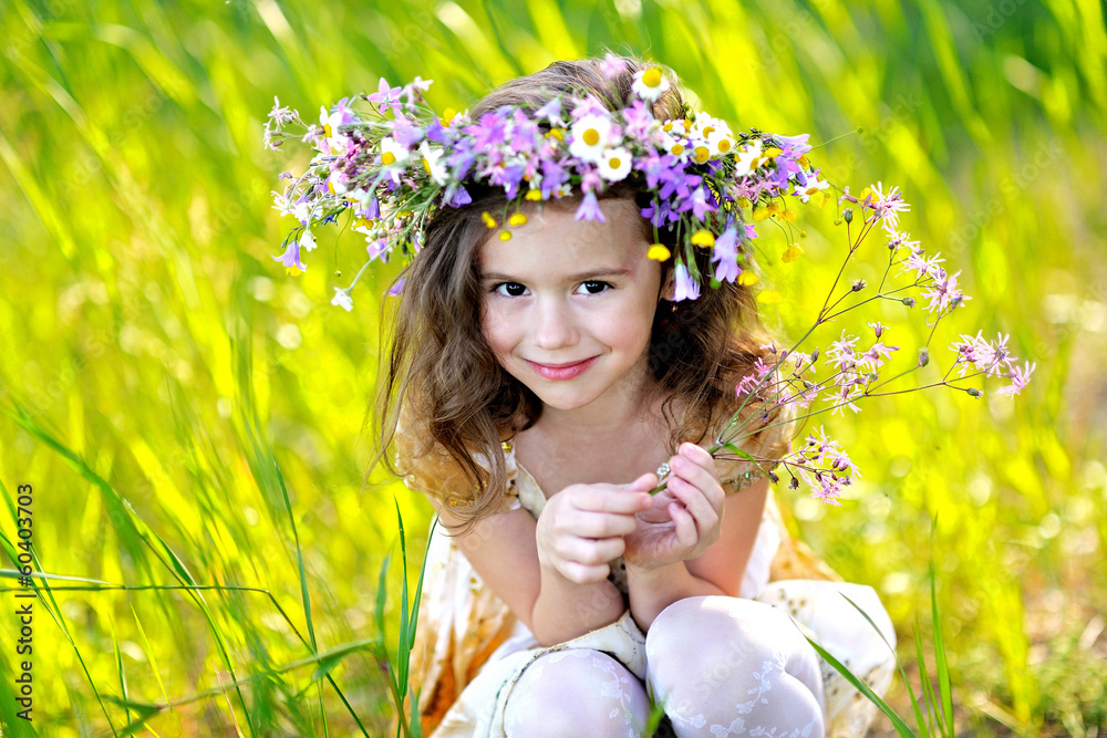 portrait of little girl outdoors in summer Stock Photo | Adobe Stock