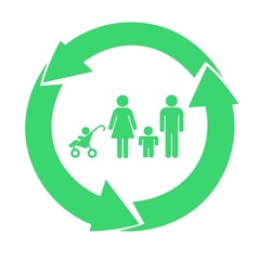 Sticker - Famille avec 2 enfants dans un symbole recyclage