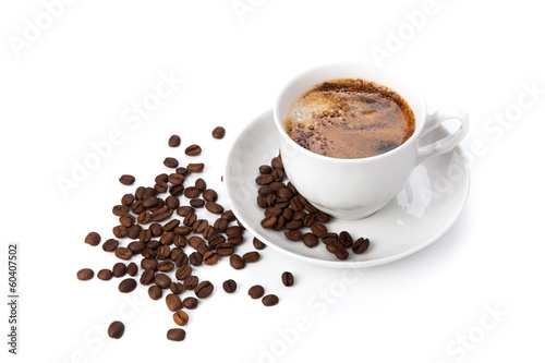 Fototapeta na wymiar cup of black coffee with roasted coffe beans 2