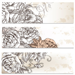 Fototapete - Floral business cards set with roses flowers  for design