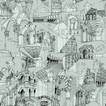 Historic Italian Architecture Collage Seamless Pattern