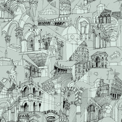 historic italian architecture collage seamless pattern