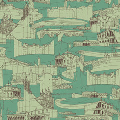 Wall Mural - Historic Italian Architecture Collage seamless pattern