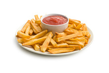 French Fries On Plate With Ketchup