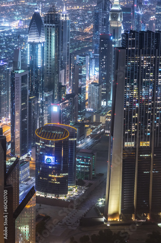 Obraz w ramie Dubai downtown night scene with city lights,
