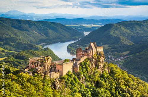 Fotomural Landscape with old castle and Danube river in Wachau, Austria