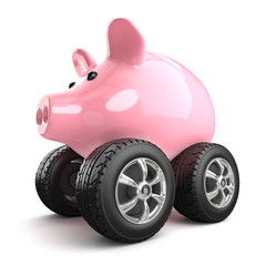 Wall Mural - Piggy bank drives to work