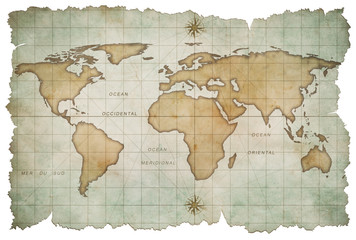 Poster - aged world map isolated on white