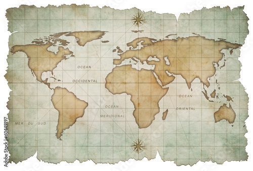 Obraz w ramie aged world map isolated on white