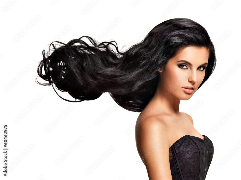 Beautiful brunette woman with long black hair Stock Photo | Adobe Stock