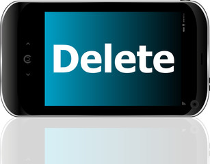 Poster - Web development concept: smartphone with word delete on display