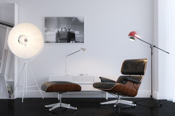 Wall Mural - Black Stylish Leather Armchair In Minimalist Office