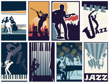 Set Of 8 Different Vector Jazz Posters