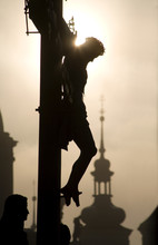 Prague - Cross On The Charles Bridge - Silhouette