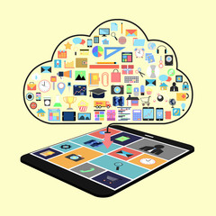 cloud concept with applications graphic user interface flat icon