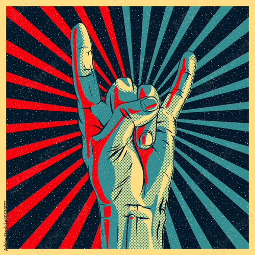 Plakat na zamówienie Hand in rock n roll sign, vector Eps10 illustration.