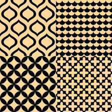 Beige And Black Geometric Seamless Patterns Set, Vector