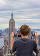 Young Boy And New York Skyline