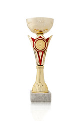 Wall Mural - gold trophy on a white background