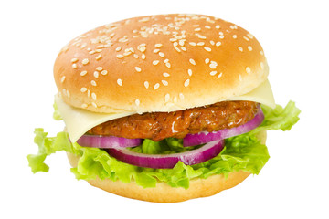 Wall Mural - cheeseburger on white background