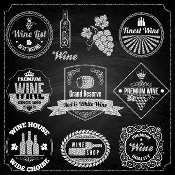 wine set elements chalkboard