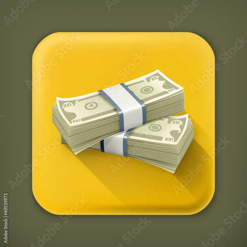 Stack of Dollars, long shadow vector icon
