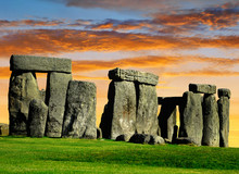 Historical Monument Stonehenge In The Sunset, England, UK