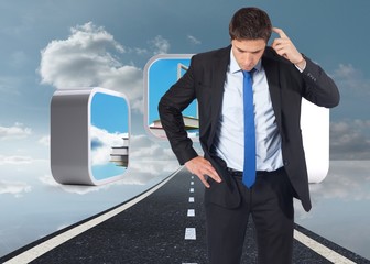 Poster - Composite image of thinking businessman scratching head