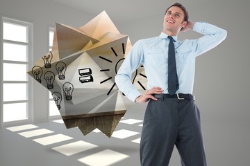 Poster - Composite image of thinking businessman with hand on head