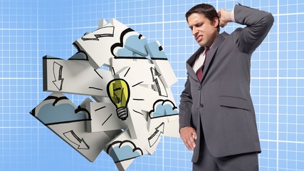 Poster - Composite image of thinking businessman scratching head