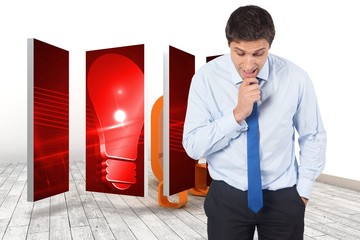 Poster - Composite image of thinking businessman touching his chin