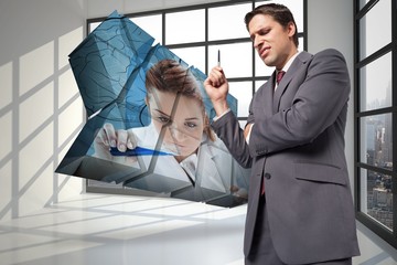 Aufkleber - Composite image of thoughtful businessman holding pen