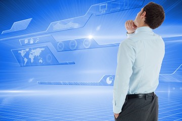 Poster - Composite image of thoughtful businessman with hand on chin