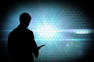 Poster - Composite image of black background with shiny hexagons