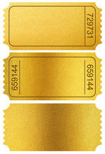 Gold Tickets Stubs Isolated On White With Clipping Path Included