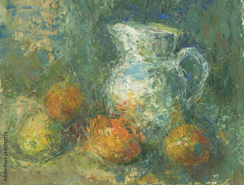 Naklejka - mata magnetyczna na lodówkę still life with pitcher and fruit