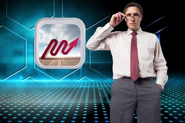 Poster - Composite image of thinking businessman touching his glasses
