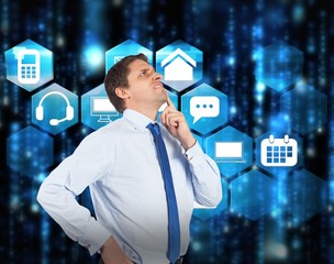 Poster - Composite image of thinking businessman touching his chin