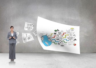 Poster - Composite image of young businesswoman with binoculars