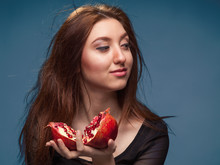 Portrait  Young Girl With Pomegranate