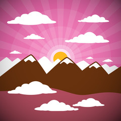 Sticker - Nature Abstract Mountains Illustration with Clouds